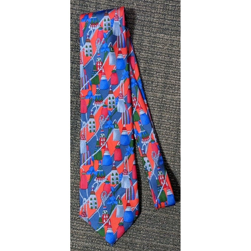 LEONARD Paris Tie 100% Silk Made‎ in Italy Designer Vintage Handmade Tassel Rope